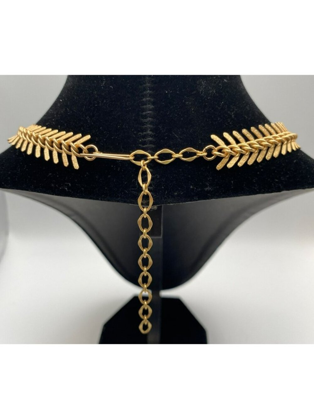 Swara Labradorite Necklace Fishbone Artisan Handmade Brass 14k Gold Plated - Picture 4 of 7